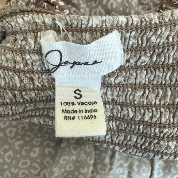 Women’s Animal Print Dress Tan Small Ruched Ruffle Sleeveless Lightweight Maxi - Picture 5 of 6